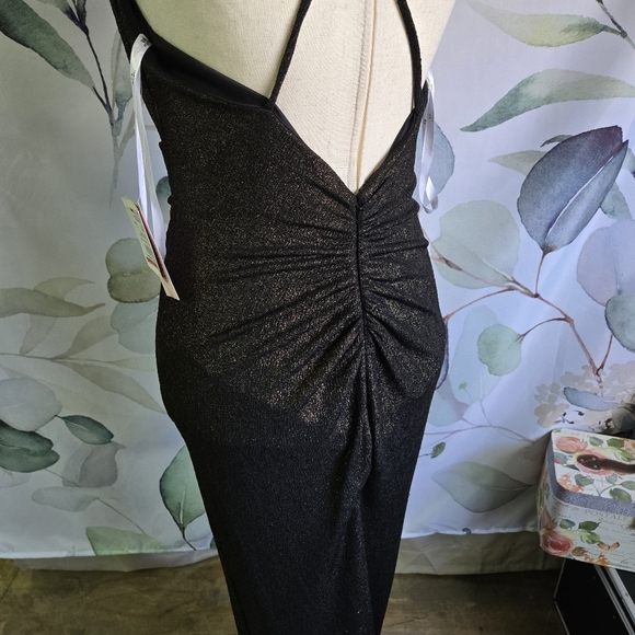 DB STUDIO | Cowl Neck Metallic Glitter Knit Sheath w/ Slit in Bronze sz 4 - Picture 4 of 14